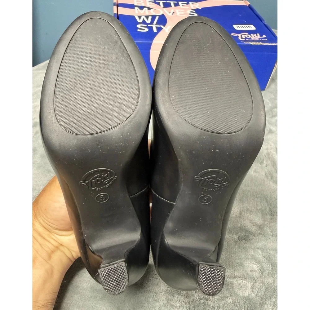Trary Womens Pumps 5 Black Leather Platform High Heels Round Toe